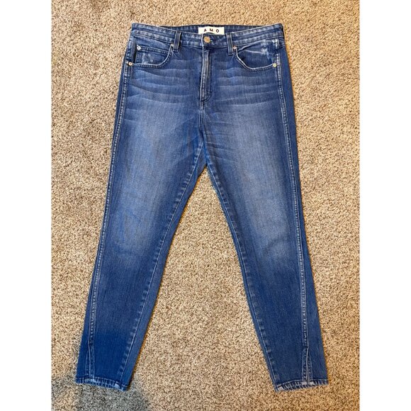 AMO High-Rise Twist Sweetheart Stretch Denim Split Ankle Skinny Blue Wash Jeans - Picture 4 of 11